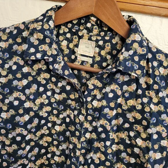 Gap Fitted Boyfriend Short Sleeve Shirt Women's M Tall Floral Print - Picture 2 of 7
